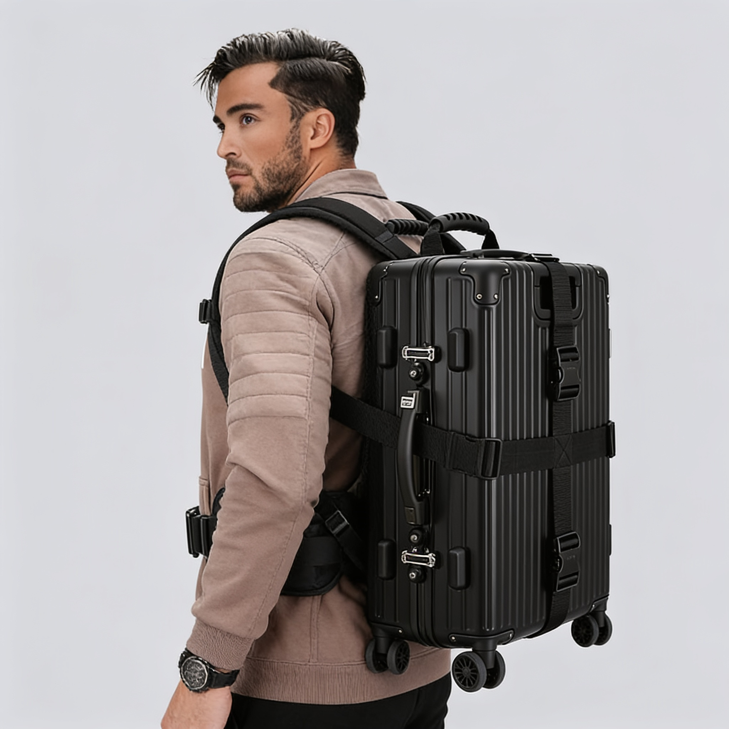 WAYVE Travel Harness — turning a hard-shell suitcase into a backpack