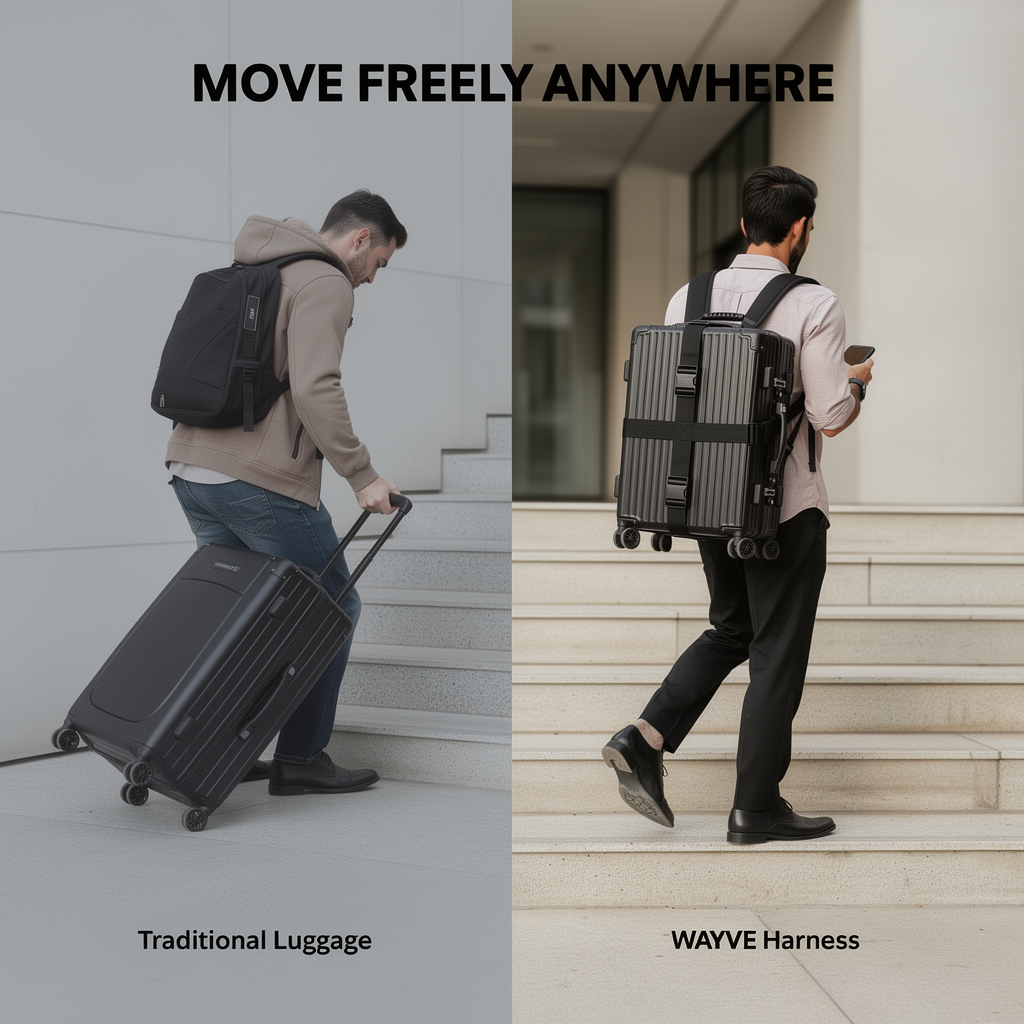 WAYVE Harness clips onto any hard-shell suitcase in 60 seconds